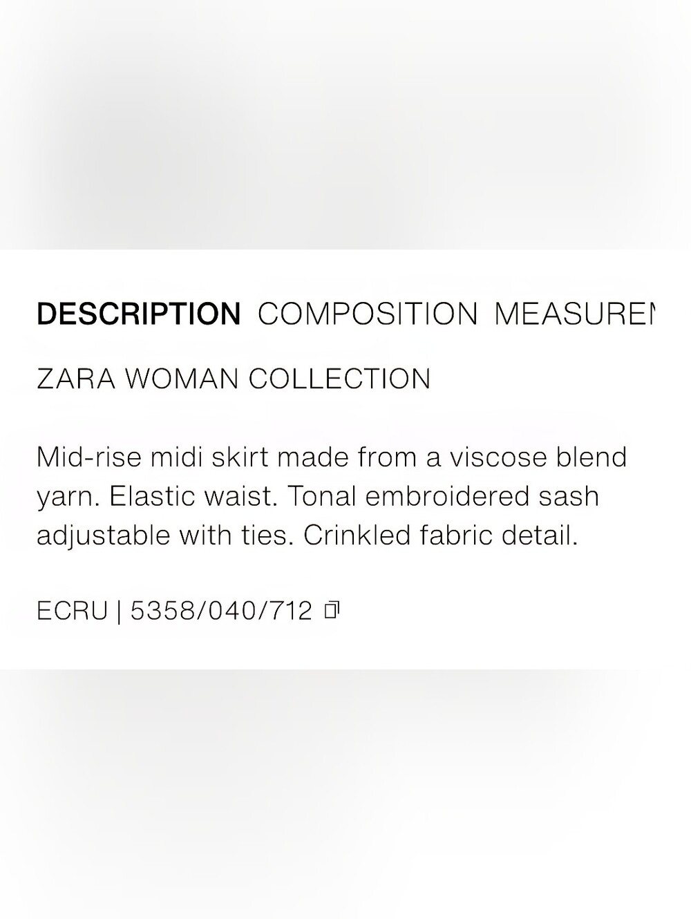 ZARA ZW COLLECTION ECRU EMBROIDERED SASH MIDI SKIRT ✨️✨️✨️ - Picture 6 of 8